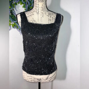 Dress barn collection, S, black metallic sequin,square neck, rear zip, tank top